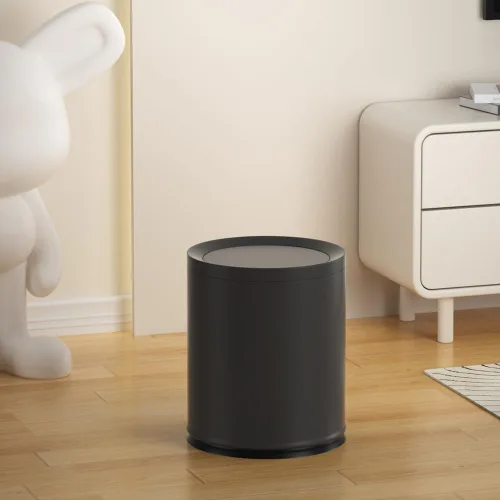 Miniatura 7 de Cubo de basura de metal moderno de 2.6 galones/10L para baño con tapa, lujo ligero, elegante cesta de residuos, cubo de basura negro, para baño