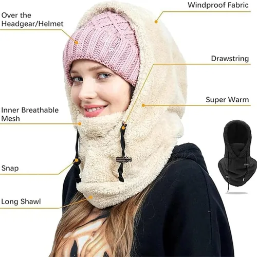 Miniatura 3 de Máscara de esquí polar alta con capucha de terciopelo, capucha sherpa, casco con capucha para snowboard, máscara de invierno resistente al viento