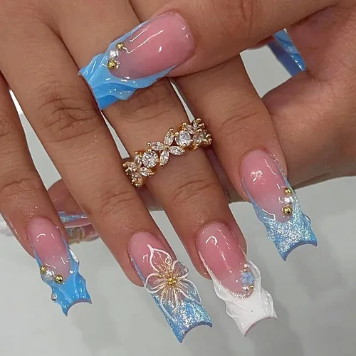 Miniatura 25 de MISUD - Uñas postizas largas cuadradas con pegamento de Rojo Gótico y Negro, diseño cruzado gótico Y2K acrílico, 24 piezas