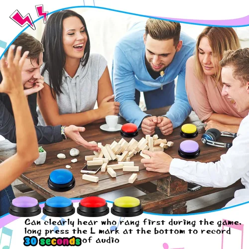 Miniatura 5 de Honoson 8 Piezas de Botones de Respuesta Grabables para Juegos de Trivia, Botones de Timbre de Grabación, Regalos para Regreso a Clases, Equipo