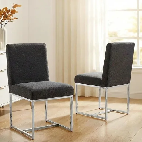 Miniatura 29 de VESCASA Sillas de comedor tapizadas de piel sintética con marco de metal negro, silla de cocina acolchada moderna de mediados de siglo