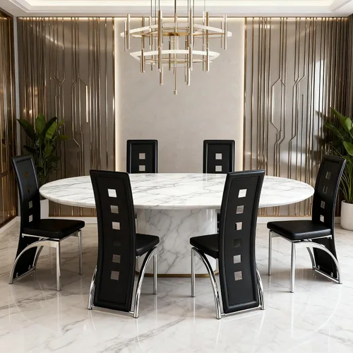 Miniatura 9 de Juego de 2 sillas de comedor modernas, juego de 2 sillas de comedor negras, sillas de cocina tapizadas de piel sintética con patas de metal dorado