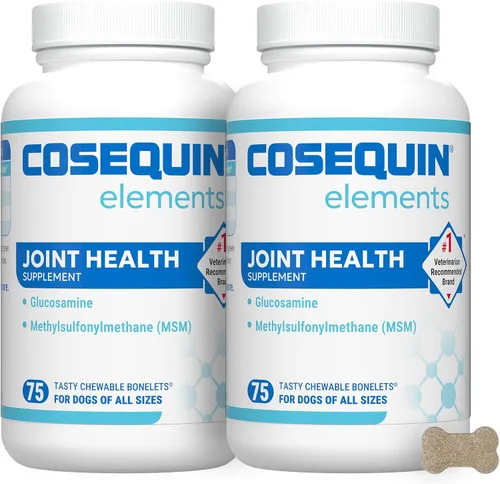 Nutramax Cosequin Suplemento de salud articular de fuerza estándar para perros, con glucosamina y MSM, 75 tabletas masticables (paquete de 2)