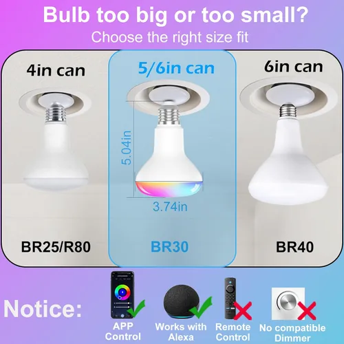 Miniatura 4 de Bombillas inteligentes, BR30 bombillas inteligentes compatibles con Alexa, bombillas de inundación 10W 900LM, bombilla RGBCW que cambia