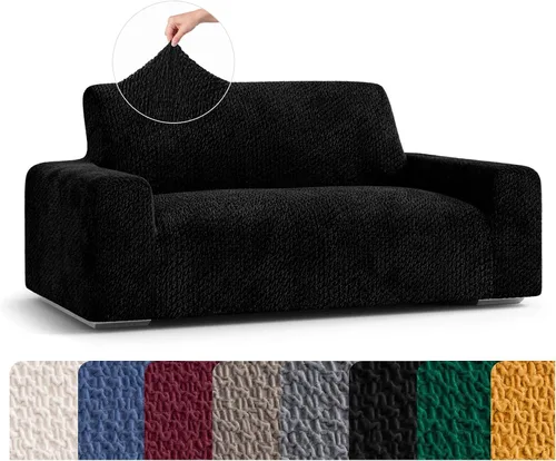 Miniatura 33 de PAULATO BY GA.I.CO. Funda para sofá, funda de sofá biplaza, funda elástica para sillón, funda de tela de poliéster suave, colección terciopelo, Negro