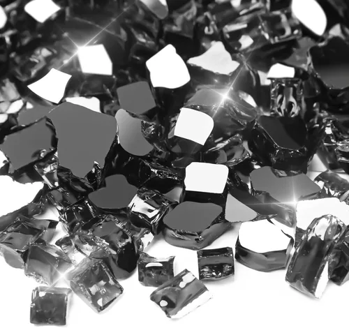 Vidrio ignífugo de 10 libras, vidrio reflectante negro de 1/2 pulgada para fogata de propano, rocas de vidrio para hogueras seguras para chimenea,