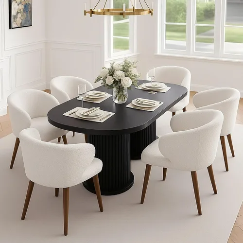 Miniatura 9 de HNY Juego de 2 sillas de comedor modernas de mediados de siglo, sillas de comedor tapizadas con respaldo de ala, sillas laterales de lino con patas