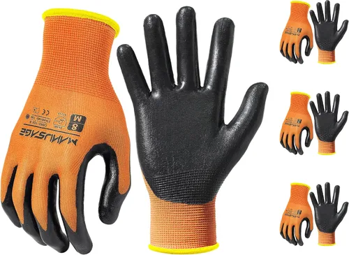 Miniatura 14 de MANUSAGE Guantes de trabajo de nitrilo, ajuste elástico cómodo 3D, agarre potente, pantalla táctil, revestimiento de espuma duradera, flexibles