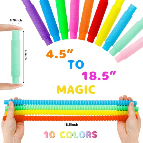 Miniatura 2 de Juguetes Sensoriales Pop Tubes – Paquete de 30 Juguetes Fidget Elásticos con 10 Colores, Juguetes para Aliviar el Estrés para Niños y Adultos