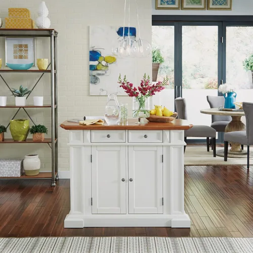 Miniatura 19 de Homestyles Americana - Isla de cocina con parte superior de madera y hoja desplegable, barra de desayuno, almacenamiento con cajones y estantes
