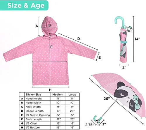 Miniatura 6 de Kids Umbrella for Girls and Boys & Rain Coats Set -Toddler Umbrellas Kids Raincoat Boys Girls Jacket (3-9 Years)