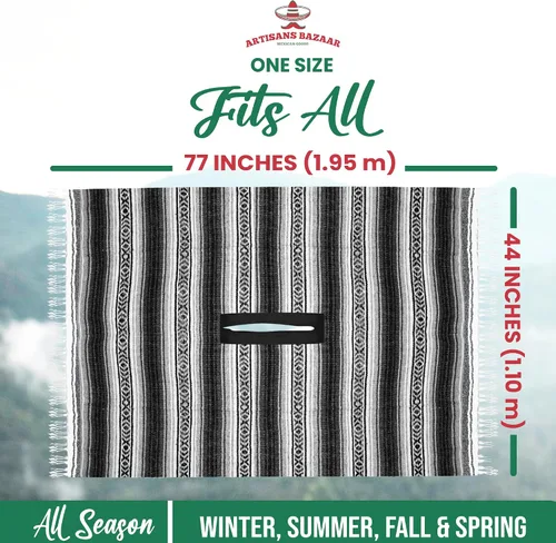 Miniatura 88 de Artisans Bazaar Poncho tradicional mexicano de Baja para hombres y mujeres, auténtico sarape de Gaban, manta de vaquero Pancho Jorongo
