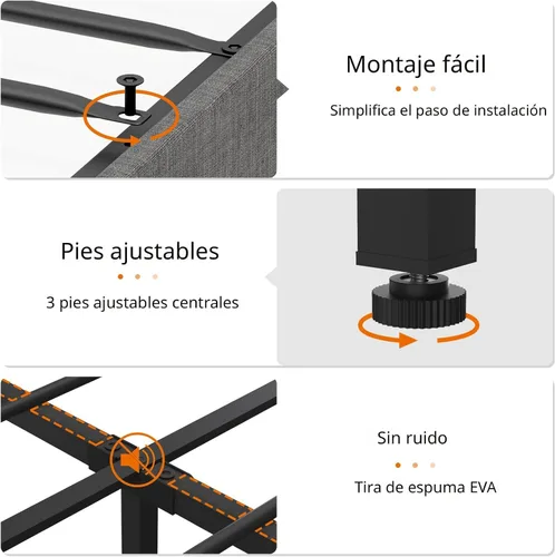Miniatura 7 de CSZZD Base de cama tamaño King con cabecero ajustable, plataforma de cama tamaño King con iluminación, base de cama tapizada de metal tamaño King