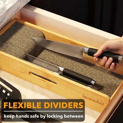 Miniatura 2 de SpaceAid Organizador de Cajón para Cuchillos Inserto de Bambú, Soporte para Cuchillos de Bistec de Cocina Organizadores Bloque para Cajón