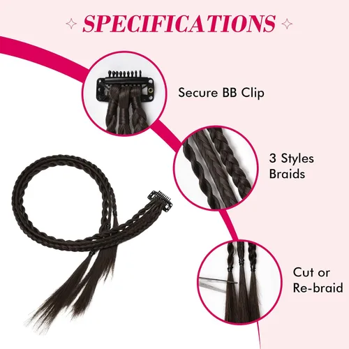 Miniatura 2 de REECHO Extensiones de cabello trenzado con clip, 6 trenzas de bebé, 3 trenzas en un clip, extensiones sintéticas suaves naturales de 22 pulgadas