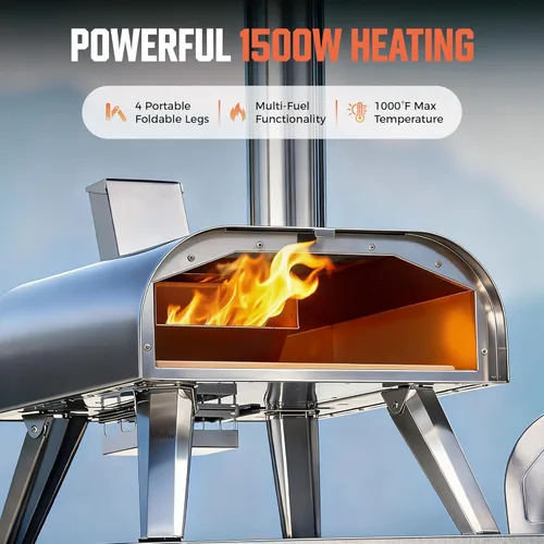 Miniatura 4 de BIG HORN OUTDOORS Horno de pizza de combustible dual de 12 pulgadas, eléctrico y pellet de madera, para interiores y exteriores, máquina de pizza