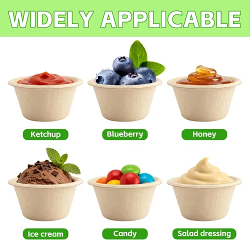 Miniatura 5 de 200 Piezas Cuencos Biodegradables de Caña de Azúcar Natural de 2 oz, Cuencos de Papel Desechables Cuencos para Sopa Compostables para Ensalada, Sopa