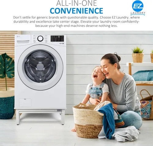 Miniatura 9 de Pedestal para lavadora y secadora con estante extraíble, 28 pulgadas de ancho, 10 pulgadas de alto, acero blanco, ajuste universal con las Blanco
