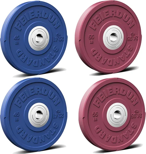 Miniatura 11 de FEIERDUN Disco de Peso Olímpico con Parachoques de Color de 2 Pulgadas para Entrenamiento de Fuerza - 100% Goma Virgen
