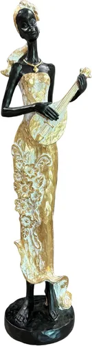 Miniatura 16 de Lescafita Mujer africana con estatua de resina de laúd – Figura de escultura musical tribal hecha a mano – Decoración cultural afrocéntrica