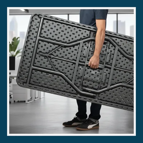 Miniatura 11 de OEF Furnishings OEFBT Series Mesa plegable rectangular de grado comercial, diseño de resina moldeada por soplado de alta resistencia con marco