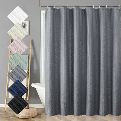 Miniatura 50 de Aiyufeng Moga - Cortina de ducha verde salvia, cortinas de ducha texturizadas en relieve 3D para baño, cortina de baño de tela de poliéster de lujo
