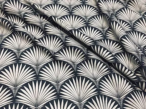 Miniatura 2 de LushFabric Tela de abanico floral de damasco geométrico Art Deco – Tapicería de cortina para decoración del hogar – 55 pulgadas de ancho – Negro