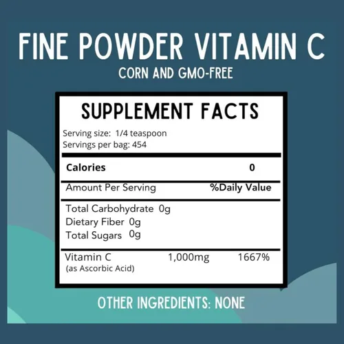 Miniatura 2 de Vitamina C en polvo fino como ácido ascórbico, puro, sin azúcar ni transgénicos, 1000 mg de vitamina C por porción, 454 porciones por bolsa
