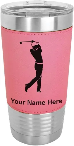 Miniatura 9 de LaserGram Vaso aislado al vacío de 20 onzas, golfista golfista, grabado personalizado incluido (piel sintética, estilo béisbol)