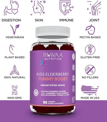Miniatura 6 de Vitaminas para niños, gomitas de saúco para niños, suplementos de zinc para niños y vitamina C para niños, vitaminas de apoyo inmunológico