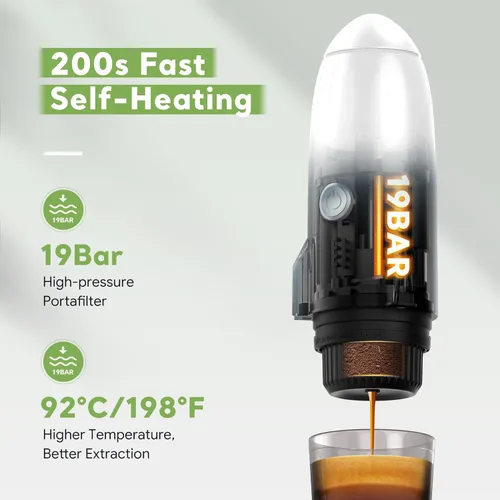 Miniatura 5 de Máquina de café espresso portátil 3 en 1 sobre la marcha, cafetera eléctrica de autocalentamiento, mini cafetera de mochilero compatible