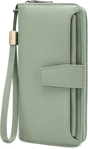 Miniatura 8 de GOIACII Cartera para mujer, de gran capacidad, con bloqueo RFID, para teléfono, tarjetero de embrague, cartera larga de viaje, color azul