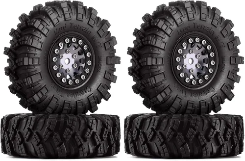 INJORA 1.0 Neumáticos Crawler Mud Terrain Neumáticos para SCX24 TRX4M A24 Axial 1/24 1/18 Piezas de actualización sobre orugas (negro y gris)