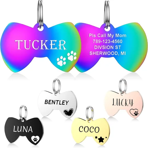Miniatura 16 de YEHANTI Etiquetas de perro personalizadas grabadas para mascotas, placa de acero inoxidable personalizada para perros y gatos con varios iconos Hueso