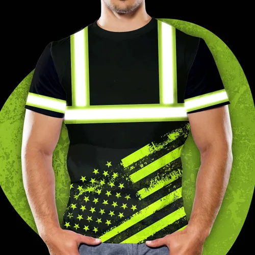 Miniatura 5 de Camisa de alta visibilidad con bandera de Estados Unidos de color para hombres y mujeres, con nombre personalizado, camisa de seguridad reflectante