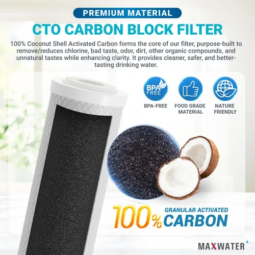 Miniatura 3 de Max Water Cartucho de filtro de bloque de carbono CTO de 20 x 4.5 micrones, reemplazo de filtro de agua para toda la casa compatible con FC25B