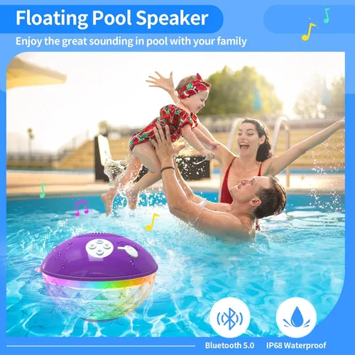 Miniatura 2 de Altavoces Flotantes de Piscina con Luces Coloridas, Altavoz Inalámbrico Bluetooth para Piscina Flotante IP68 Impermeable, Micrófono Integrado
