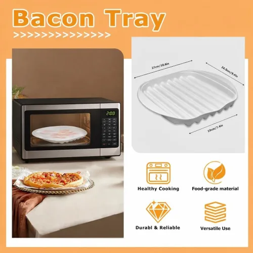 Miniatura 8 de Bandeja para microondas con tapa, cocinador de tocino para microondas, diseño eficiente de drenaje de aceite para tocino más saludable y crujiente