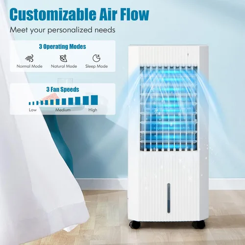 Miniatura 2 de PETSITE Enfriador de aire evaporativo, ventilador de enfriamiento 3 en 1 y humidificador con control remoto, 2 paquetes de hielo, temporizador de 15