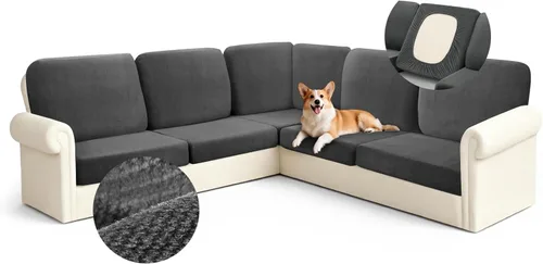 Miniatura 11 de Arfntevss - Fundas para sofá modular en forma de L de 5 asientos, fundas elásticas ajustadas para cojín de sofá de esquina para perros, protector