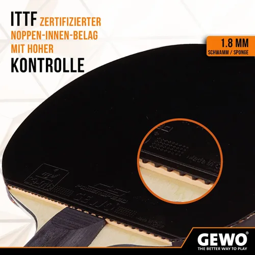 Miniatura 4 de GEWO Pala de tenis de mesa, jugador Thunderball 2, agarre alto, giro, ataque, adulto, juvenil, agarre de 4.0 pulgadas Gris/Verde