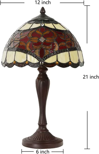 Miniatura 6 de Bieye L10869 Lámpara de mesa estilo Tiffany de vidrio de color Barroco para decoración del hogar (30 cm, Rojo)