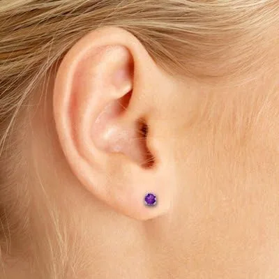 Miniatura 4 de Aretes de tuerca redondos de oro blanco de 14 k con rosca de amatista, No aplicable, Amatista