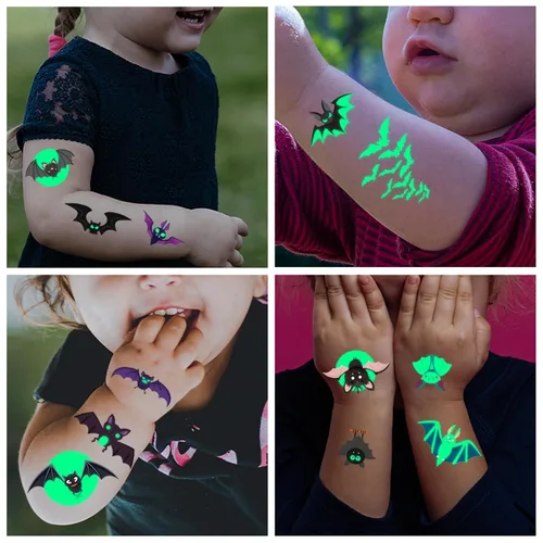Miniatura 2 de Awinmay Tatuajes temporales de murciélago luminoso de Halloween para niños, 10 hojas que brillan en la oscuridad, tatuajes con temática