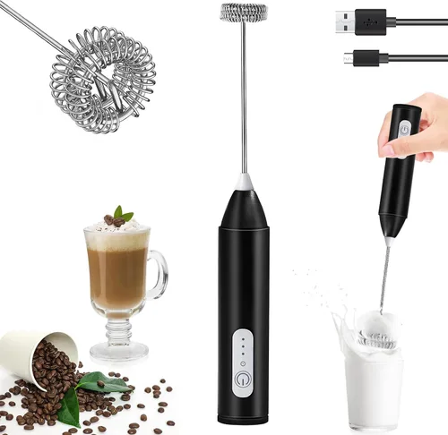 Miniatura 8 de Espumador de leche recargable, mezclador de bebidas de mano, máquina de espuma eléctrica para café con batidor de acero inoxidable y 3 velocidades
