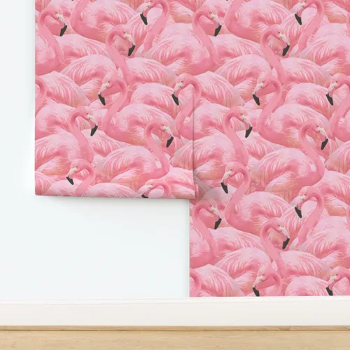 Miniatura 4 de Papel tapiz para despegar y pegar, flamenco, rosa, pájaros, flamencos, isla de flamencos, verano, retro, extraíble, por Spoonflower