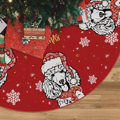 Miniatura 7 de Falda de árbol de Navidad roja con Beagle, falda de árbol navideño de invierno de 48 pulgadas para decoraciones navideñas de perros para interiores