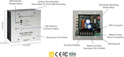 Miniatura 2 de Solar Boost SB1524iX, controlador de carga MPPT 20A/15A para batería de plomo ácido de 12V/24V con carga de batería dual o salida de carga LVD de 20