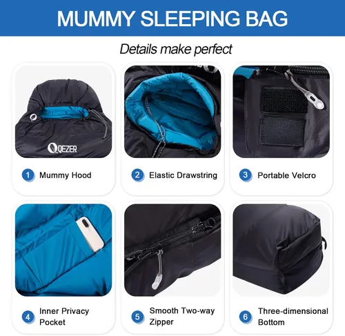Miniatura 4 de Down Sleeping Bag for Adults, 0°F 10°F 15°F 20°F 600 Fill Power Mummy Lightweight Compact Cold and Warm Weather Backpacking Sleeping Bag for Camping