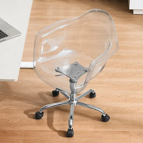Miniatura 12 de Lessmore Silla de escritorio de acrílico transparente con cojín de piel sintética, silla ajustable de oficina en casa con ruedas, silla de tocador